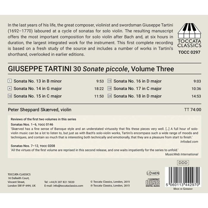 Tartini: 30 Sonate Piccole for Solo Violin Vol. 3 - Sonatas Nos. 13-18 - slide-1