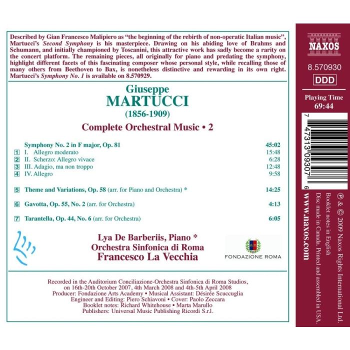 Martucci: Orchestral Music 2 - Symphony No. 2, Theme and Variations, Tarantella, Gavotta - slide-1