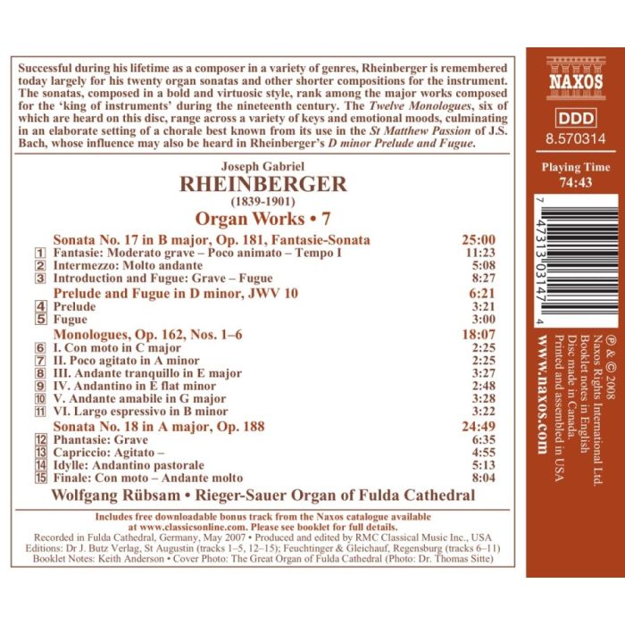 Rheinberger: Organ Works Vol. 7  -  Sonatas Nos. 17 and 18, Monologues Op. 162 Nos. 1–6 - slide-1