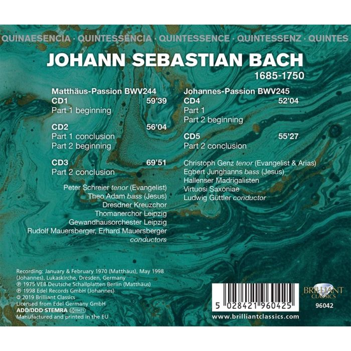 Quintessence J.S. Bach: Matthäus Passion BWV 244, Johannes Passion BWV 245 - slide-1