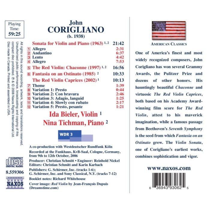 Corigliano: Music for Violin & Piano - The Red Violin Caprices, Fantasia on an Ostinato, Sonata for Violin and Piano - slide-1