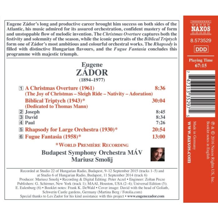 Zador: Biblical Triptych A Christmas Overture, Rhapsody for Large Orchestra, Fugue, Fantasia - slide-1