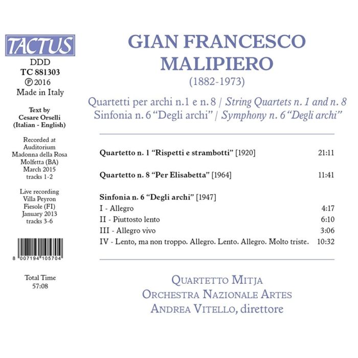 Malipiero: Quartetti n. 1 & 8, Sinfonia n. 6, - slide-1