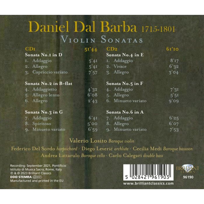 Dal Barba: Violin Sonatas - slide-1