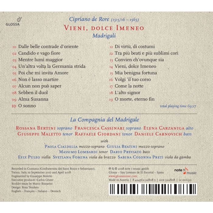 Rore: Vieni, dolce Imeneo - madrigals - slide-1
