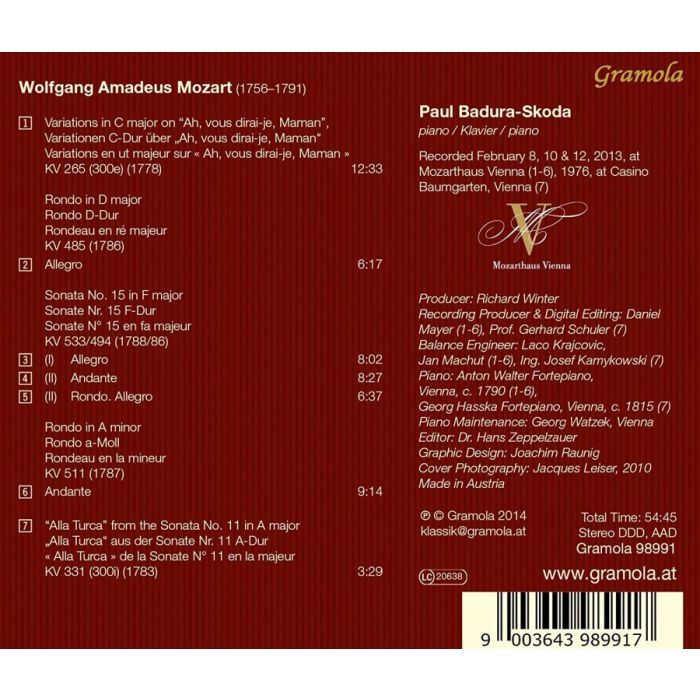 Mozart: Variations, Rondo, Sonatas Nos. 15 & 11 - slide-1