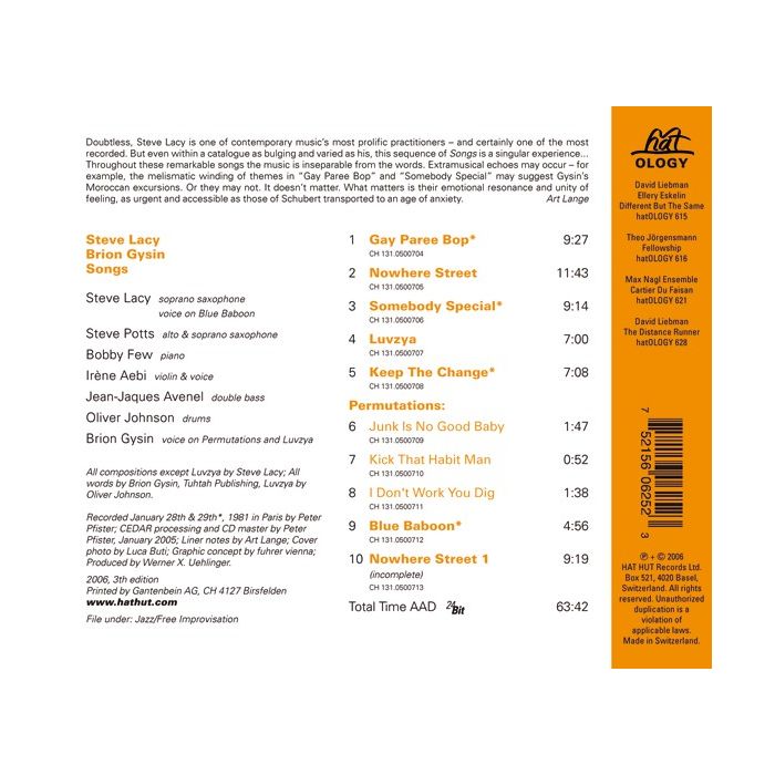 Lacy/Gysin: Songs - slide-1