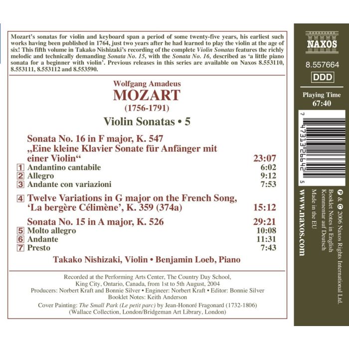 MOZART: Violin Sonatas Nos. 15 & 16, vol - slide-1