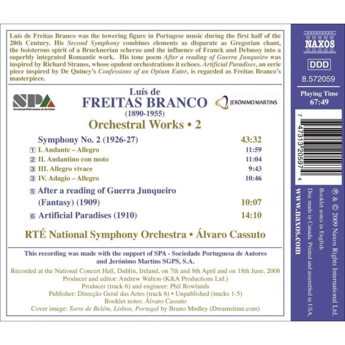 Freitas Branco: Orchestral Works Vol. 2 - Symphony No. 2, After a reading of Guerra Junqueiro, Artificial Paradises - slide-1