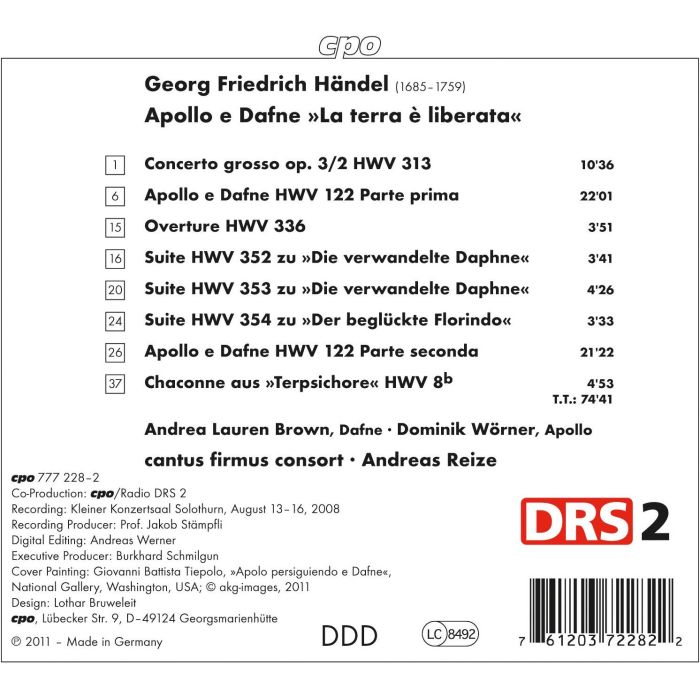 Handel: Apollo e Dafne, Concerto grosso op. 3/2, Overture, Suites - slide-1