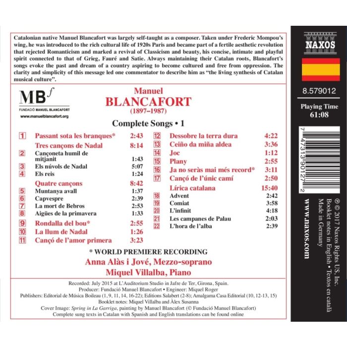 Blancafort: Complete Songs Vol. 1 - slide-1