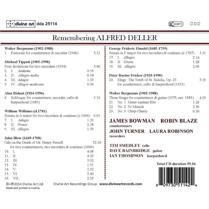 Remembering Alfred Deller – Tiptett, Williams, Blow, Handel … - slide-1
