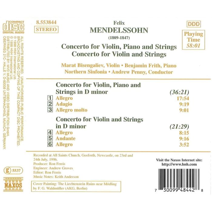 MENDELSSOHN: Concerto For Violin, Piano And Strings - slide-1