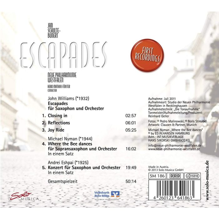 Escapades for Saxophone and Orchestra, music by John Williams, Michael Nyman, Andrei Eshpai - slide-1