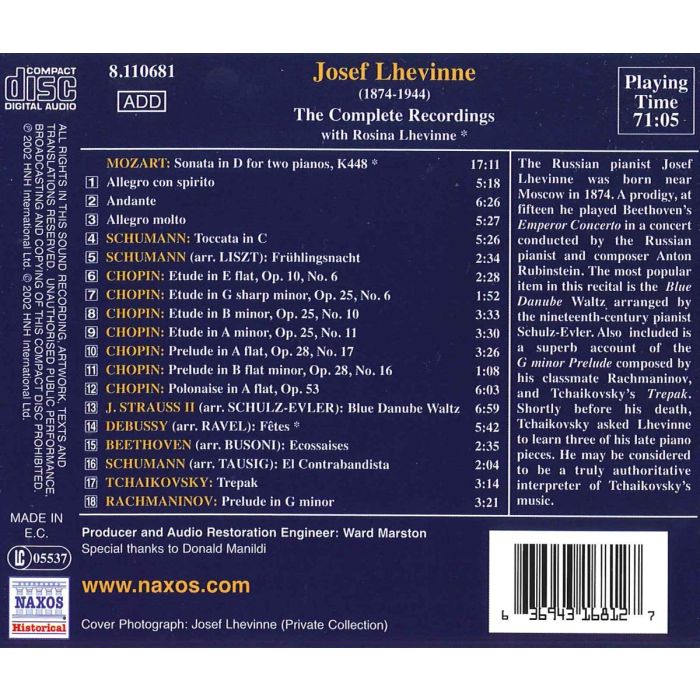 Josef Lhevinne - The Complete Recordings: Mozart / Chopin / Rachmaninov - slide-1