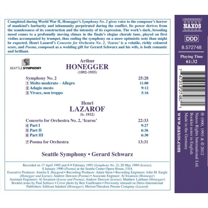Honegger: Symphony No. 2, Henri Lazarof: Concerto for Orchestra No. 2 