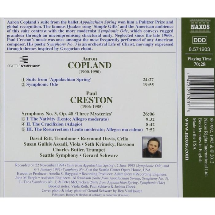 COPLAND: Appalachian Spring Suite; Symphonic Ode / CRESTON: Symphony No. 3 - slide-1