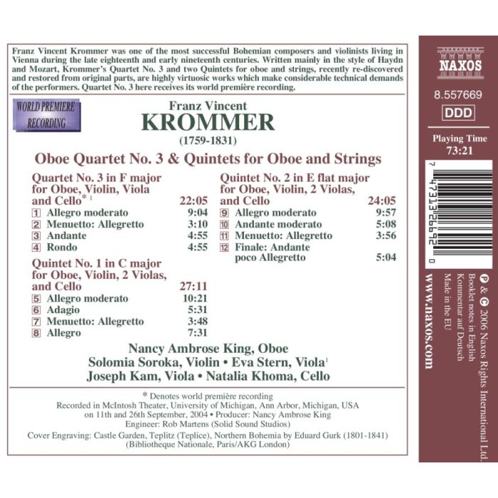 KROMMER: Oboe Quartet No. 3, Oboe Quintets - slide-1