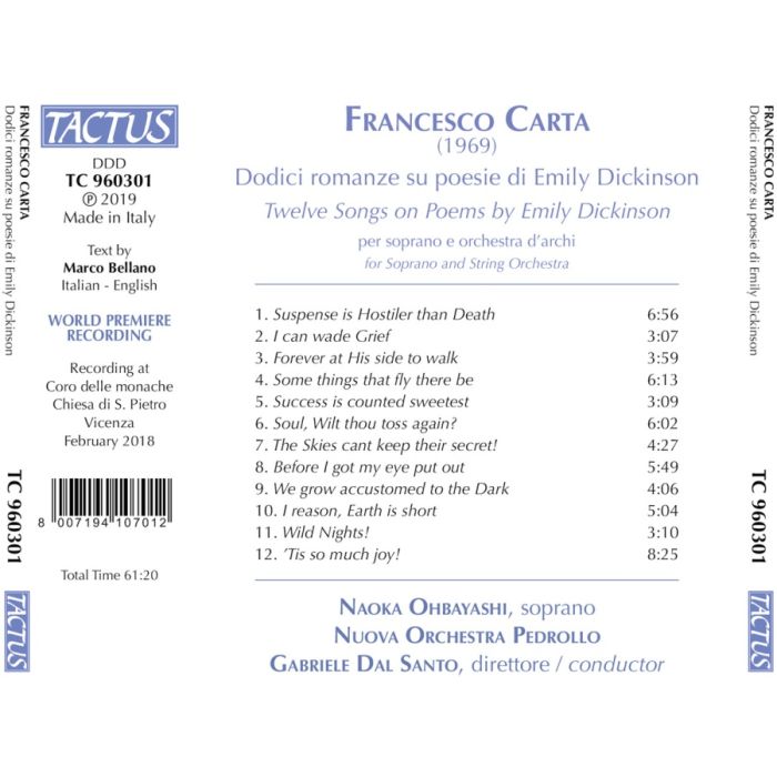 Carta: Twelve Songs on Poems by Emily Dickinson - slide-1