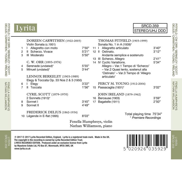 Carwithen, Pitfield, Delius: Violin Sonatas - slide-1
