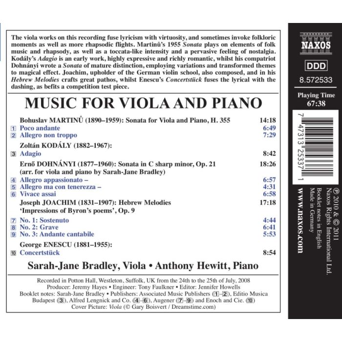 Music for Viola and Piano - Martinů, Kodály, Dohnányi, Joachim, Enescu - slide-1