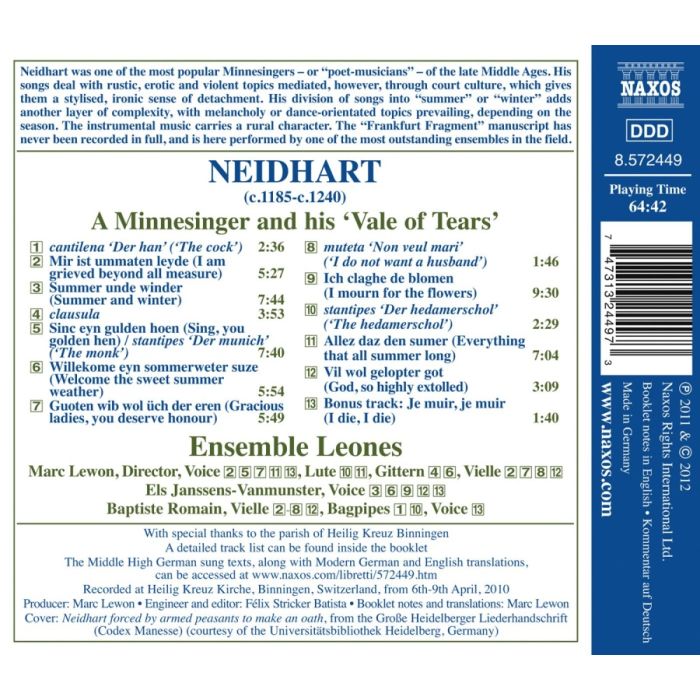 Neidhart: A Minnesinger and his ‘Vale of Tears’: Songs & Interludes - slide-1