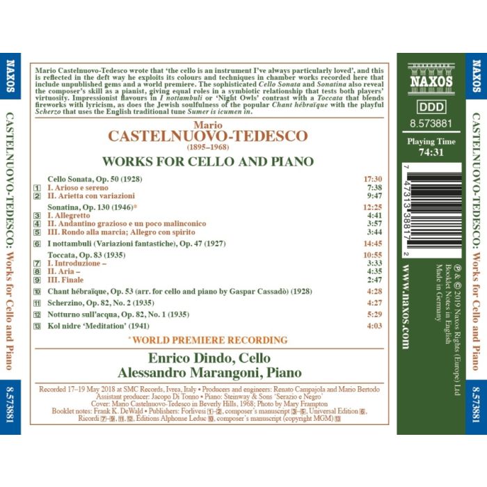 Castelnuovo-Tedesco: Works for Cello and Piano - slide-1