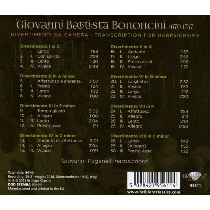 Bononcini: Divertimenti da Camera, Transcription for Harpsichord - slide-1