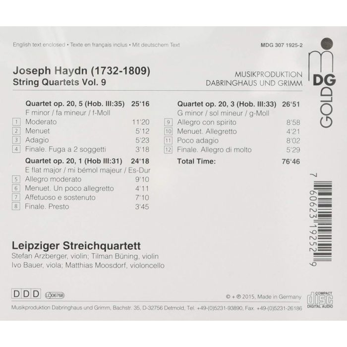 Haydn: String Quartets Vol. 9 - op. 20, No. 1, 3 & 5 - slide-1