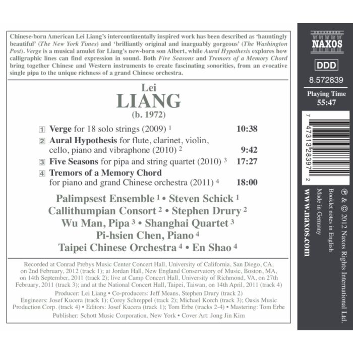 Lei Liang: Verge, Tremors of a Memory Chord - Chamber & Orchestral Music - slide-1
