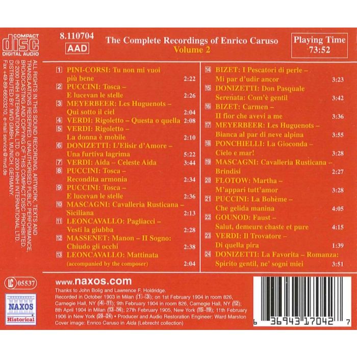 CARUSO, Enrico: Complete Recordings, Vol. 2 (1903-1906) - slide-1