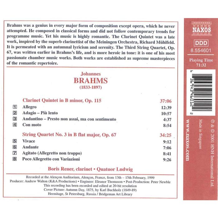 BRAHMS: Clarinet Quintet, ... - slide-1