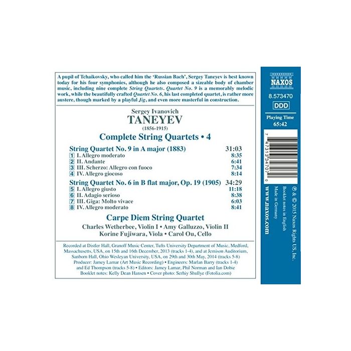 Taneyev: String Quartets Vol. 4 - Nos. 6 & 9 - slide-1