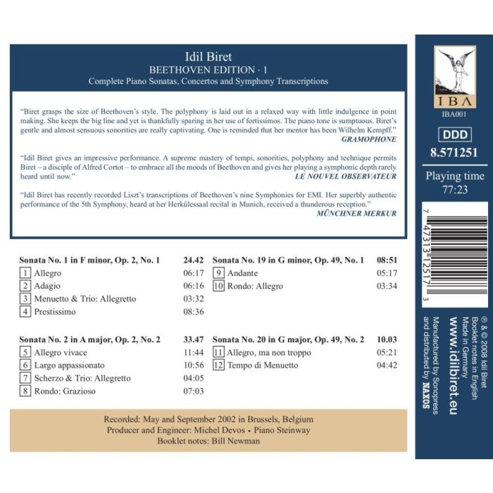 IDIL BIRET BEETHOVEN EDITION 1 - Piano Sonatas Vol. 1 - Nos. 1, 2, 19 & 20 - slide-1