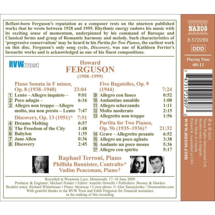 FERGUSON: Piano Sonata in F Minor; Discovery; 5 Bagatelles; Partita - slide-1