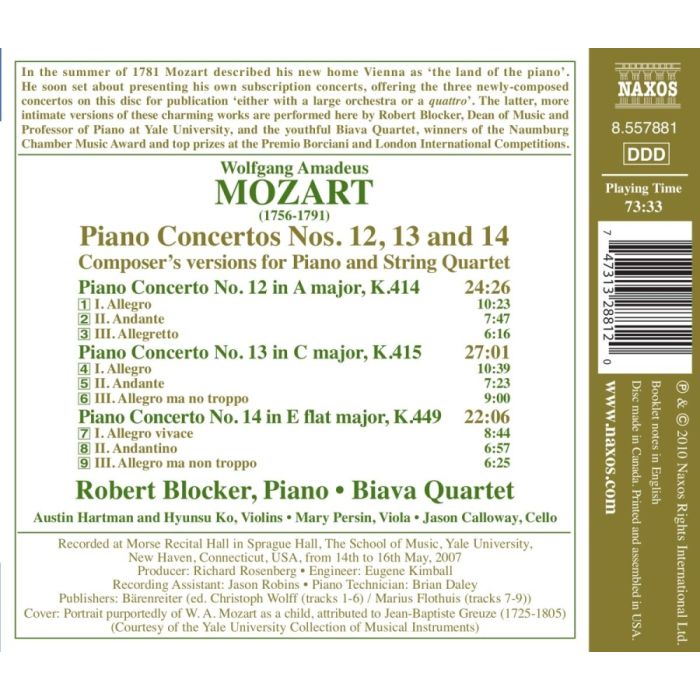 MOZART:Piano Concertos Nos. 12, 13 & 14 - Composer’s versions for Piano and String Quartet - slide-1