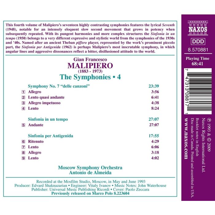 Malipiero: Symphony No. 7,  Sinfonia in un tempo, Sinfonia per Antigenida - slide-1