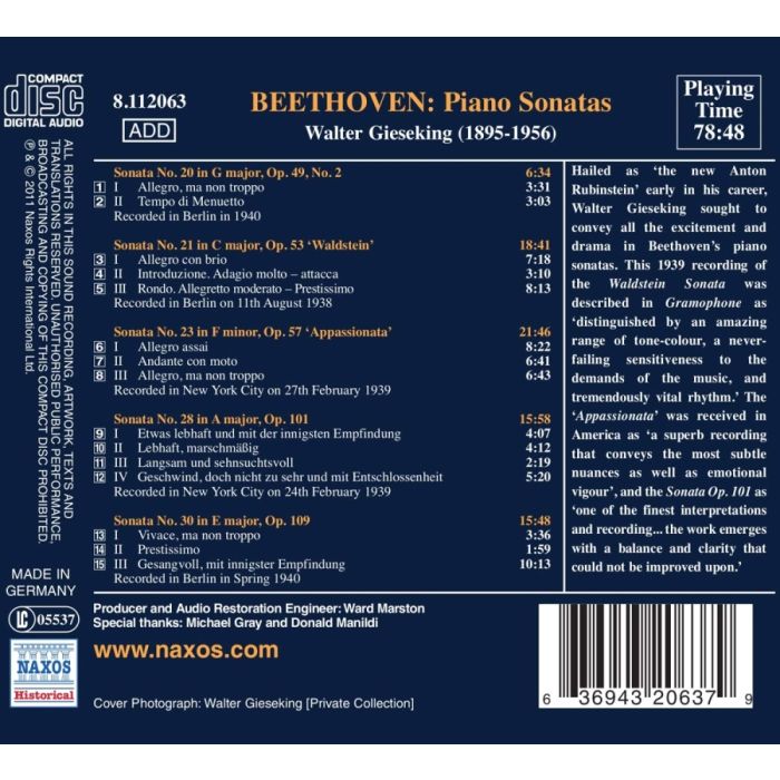 Beethoven: Piano Sonatas Nos. 20, 21, 23, 28 & 30, nagr. 1938-1940 - slide-1