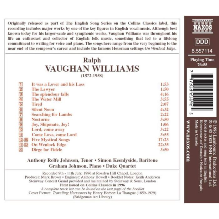 VAUGHAN WILLIAMS: On Wenlock Edge; Five Mystical Songs (English Song, Vol. 3) - slide-1