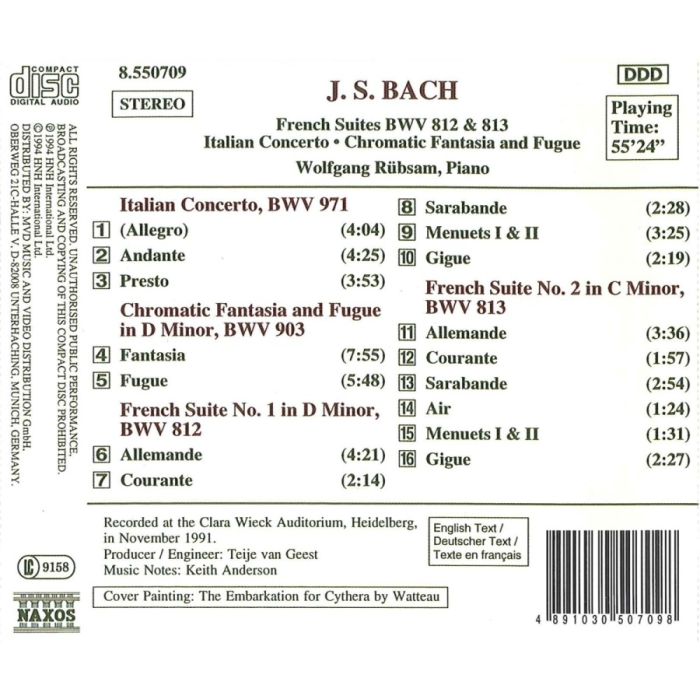 Bach: French Suites Nos. 1-2, BWV 812-813, Italian Concerto, Chromatic Fantasia and Fugue - slide-1