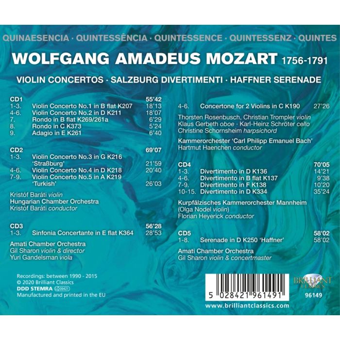 Quintessence Mozart: Violin Concertos, Salzburg Divertimenti, Haffner Serenade - slide-1