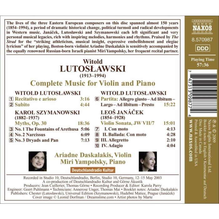 Lutosławski: Complete Music for Violin & Piano, Szymanowski: Myths, Janacek: Violin Sonata - slide-1
