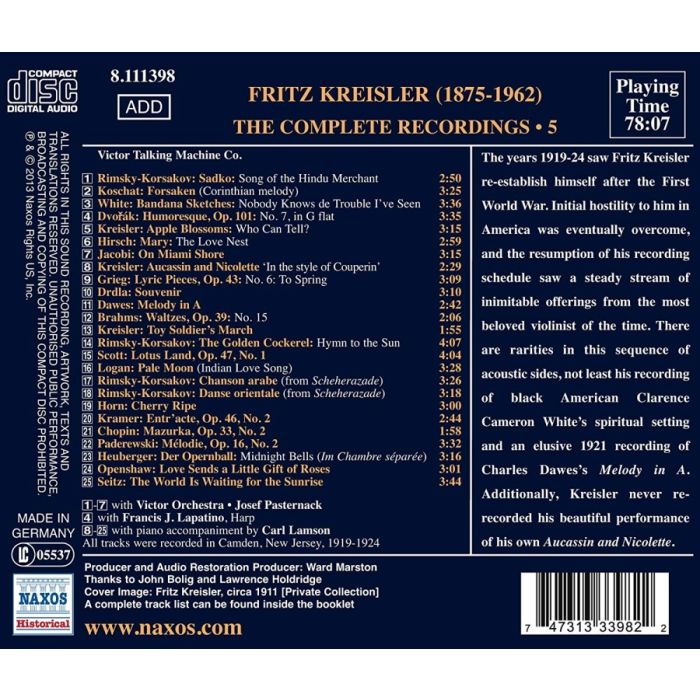 Fritz Kreisler: Complete Recordings 5 - Chopin, Brahms, Dvorak, Grieg, Kreisler - slide-1