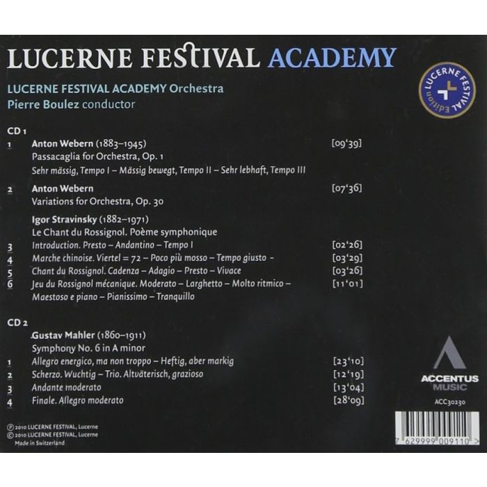 Lucerne Festival Academy - Webern: Passacaglia, Variations, Stravinsky: Le Chant du Rossignol, Mahler: Symphony No. 6 - slide-1