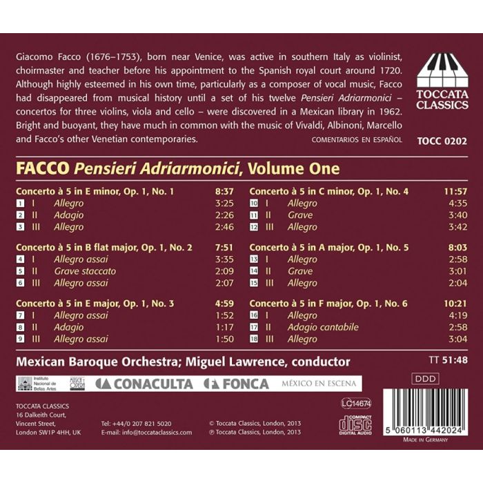 Giacomo Facco: Pensieri Adriarmonici - Concerti à cinque Vol. 1 - slide-1