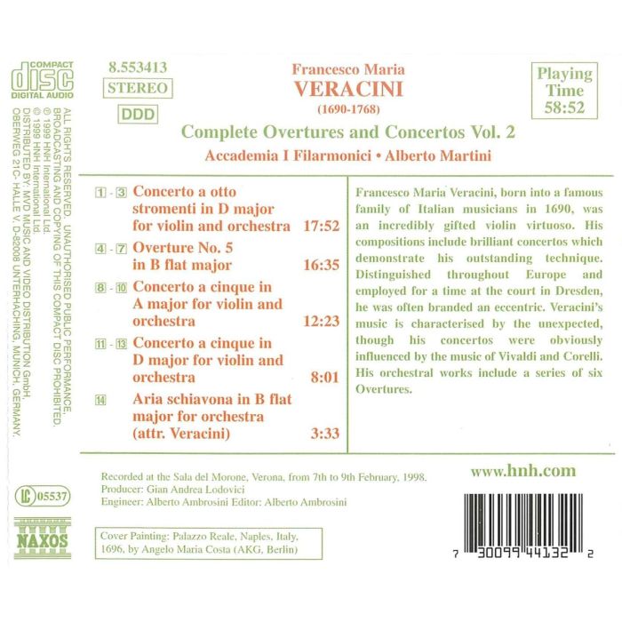 VERACINI: Overtures and Concertos, Vol.  2 - slide-1