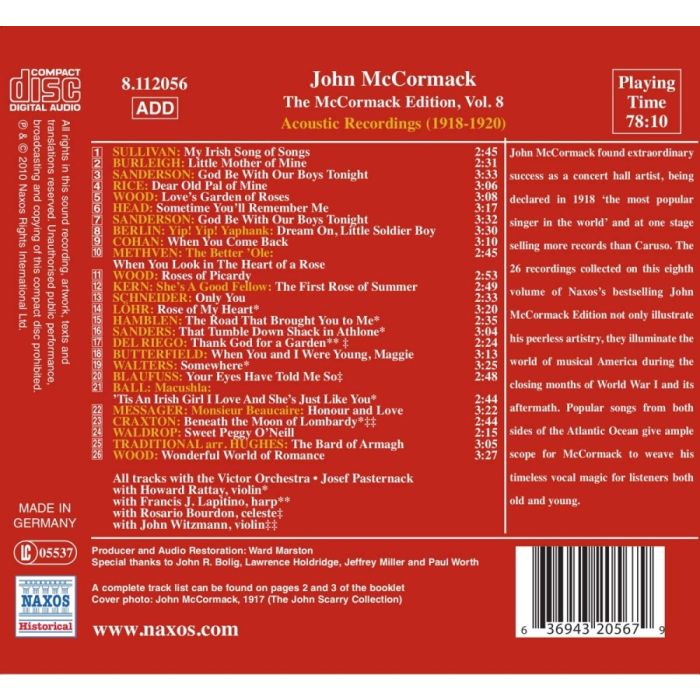 MCCORMACK: McCormack Edition, Vol. 8: The Acoustic Recordings (1918-1920) - slide-1