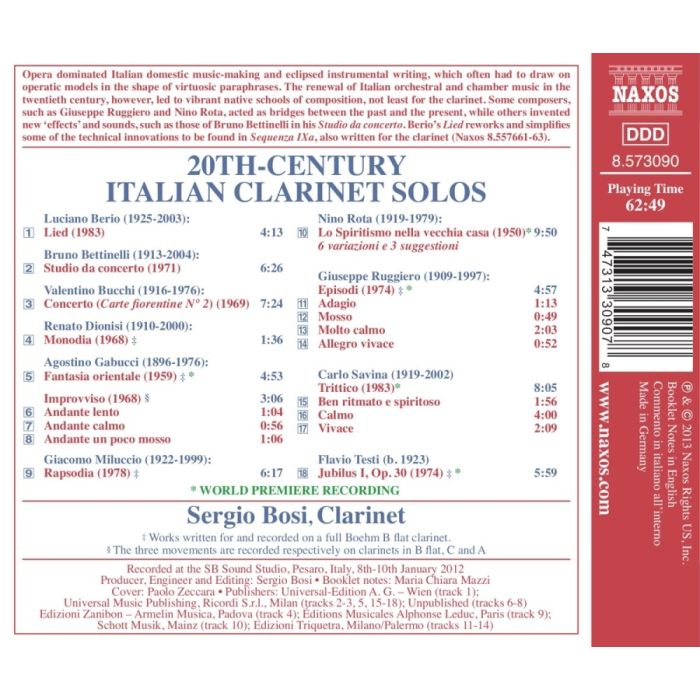 20th Century Italian Clarinet Solos - Berio, Bettinelli, Rota, Bucchi, Dionisi, ... - slide-1