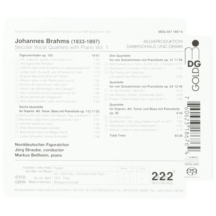 Brahms: Secular Vocal Quartets with Piano Vol. 1 - slide-1