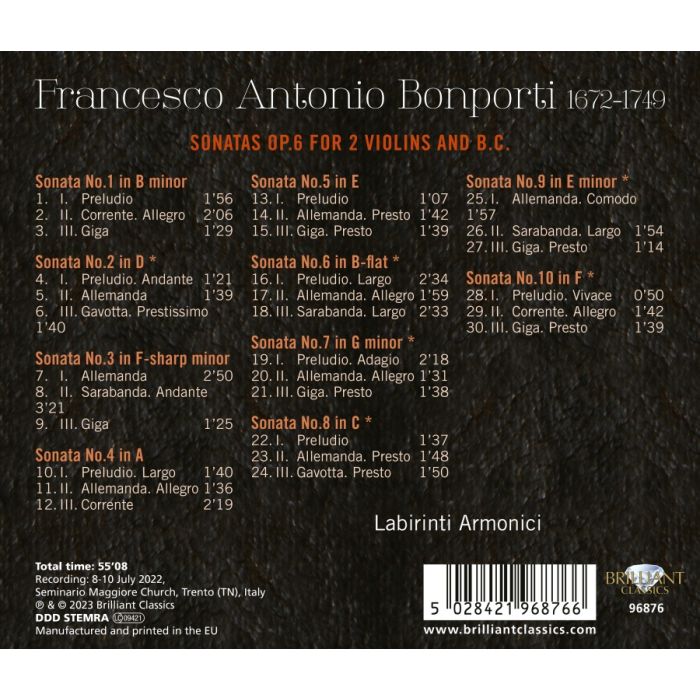 Bonporti: Sonatas Op. 6 for 2 Violins and B.C. - slide-1